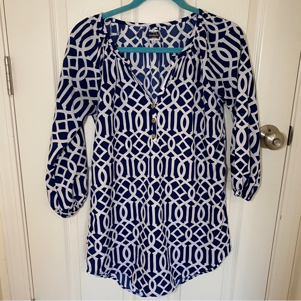 Navy and white lightweight blouse